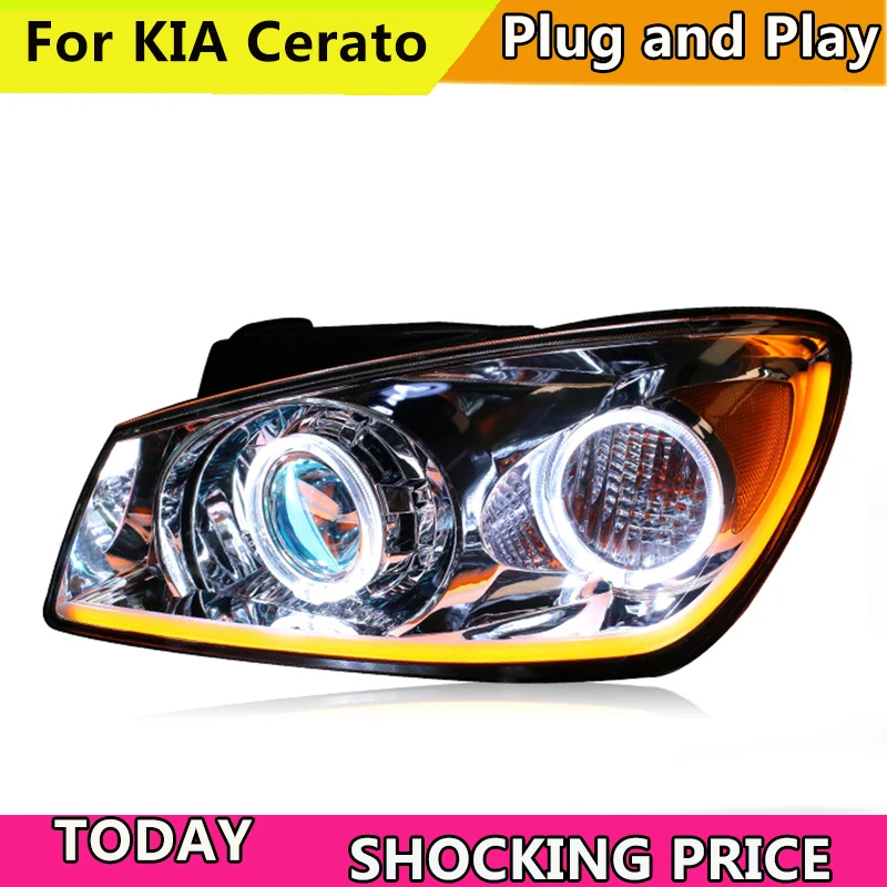 doxa Car Styling for kia cerato Headlights 2005-2007 Cerato  Headlight DRL Hid Head Lamp Angel Eye Bi Xenon Accessories