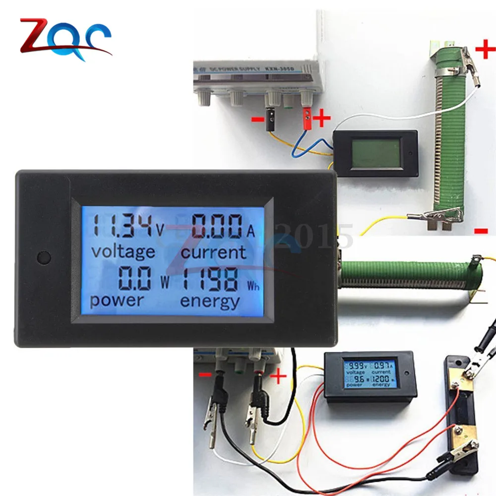 Digital LCD Display Voltmeter Ammeter Wattmeter Power Meter DC 6.5 -100V 0 -20A 0 -20000W Voltage Current Power Energy Tester