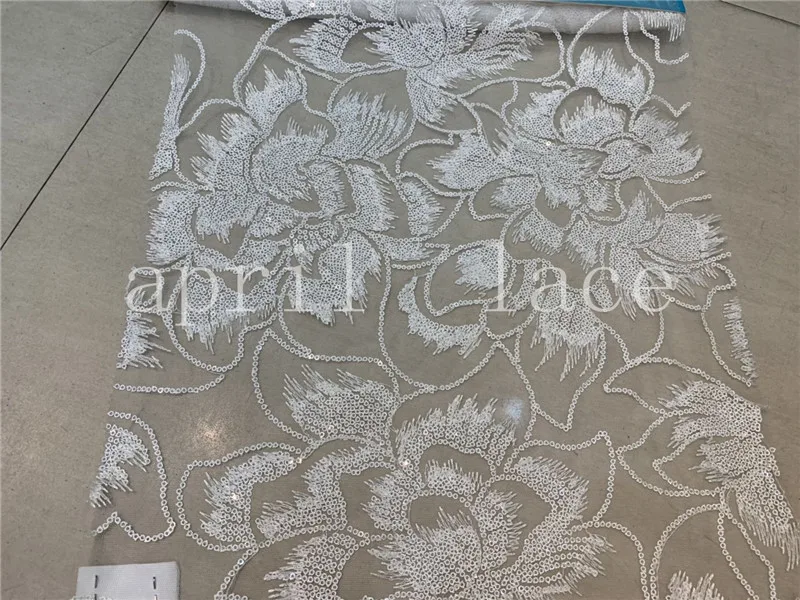 

5yards /lot K107# offwhite floral sequin embroidery lace tulle lace fabric for sawing bridal wedding dress/occasion