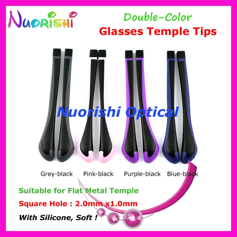 

5 pairs High Quality Anti Slip Silicone Double Color Temple Tips Caps For Flat Metal Temple Glasses Eyewear T3580 Free Shipping