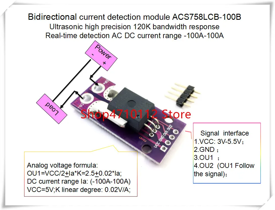 NEW 1PCS/LOT ACS758LCB-100B ACS758 ACS758LCB 100B 120 kHz Bandwidth AC, DC: -100-100A   0.02V/1A