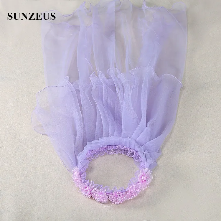 Véu de flor curto para meninas, penteados do casamento, acessórios nupciais da guirlanda, tule roxo, 2 camadas, criança, bebê