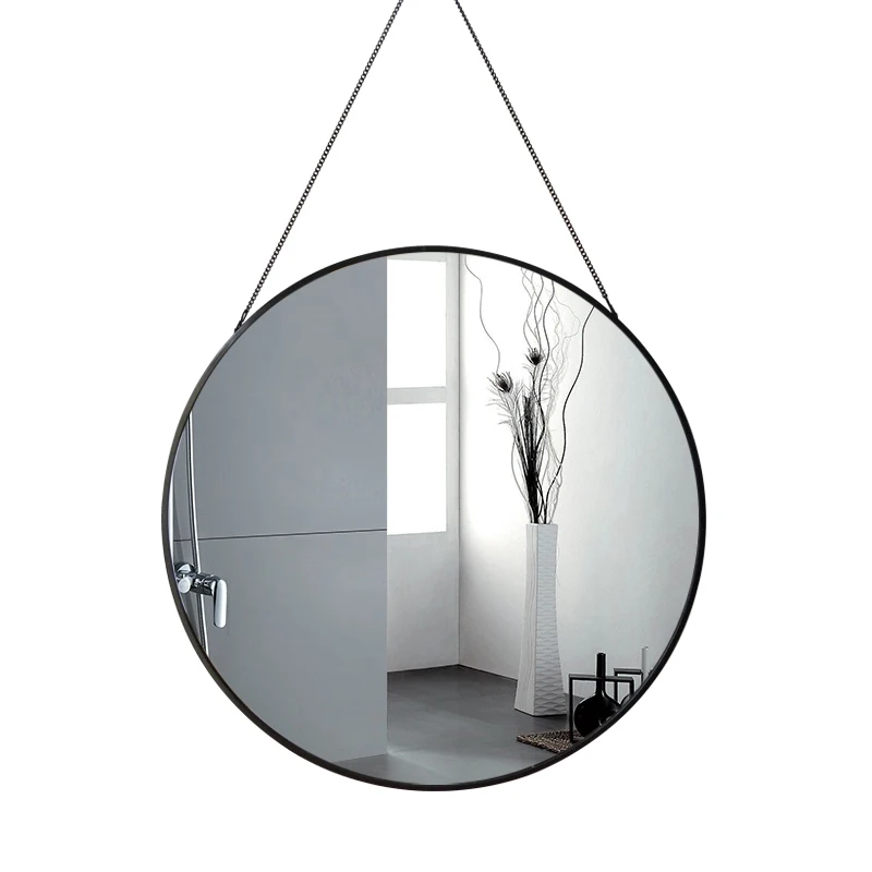 Retro Metal Wall Hanging Mirror with Hemp Rope Round Decorative Bathroom Mirrors Creative Makeup Shaving Iron Mirrors Large 50cm