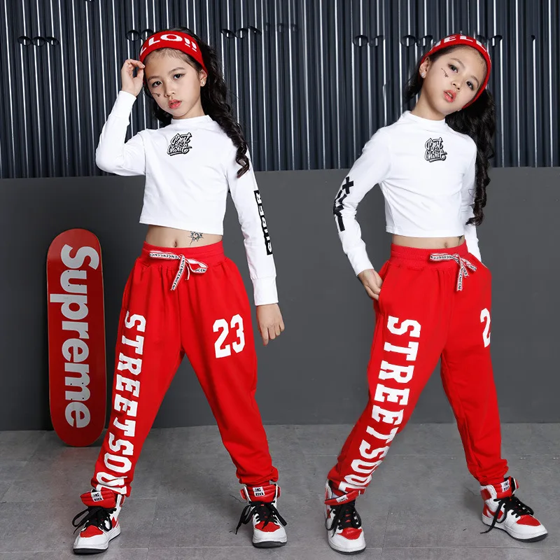 Kids Hip Hop Clothing Clothes Jazz Dance Costume for Girls Cropped Sweatshirt Top Shirt Jogger Pants Ballroom Dancing Streetwear