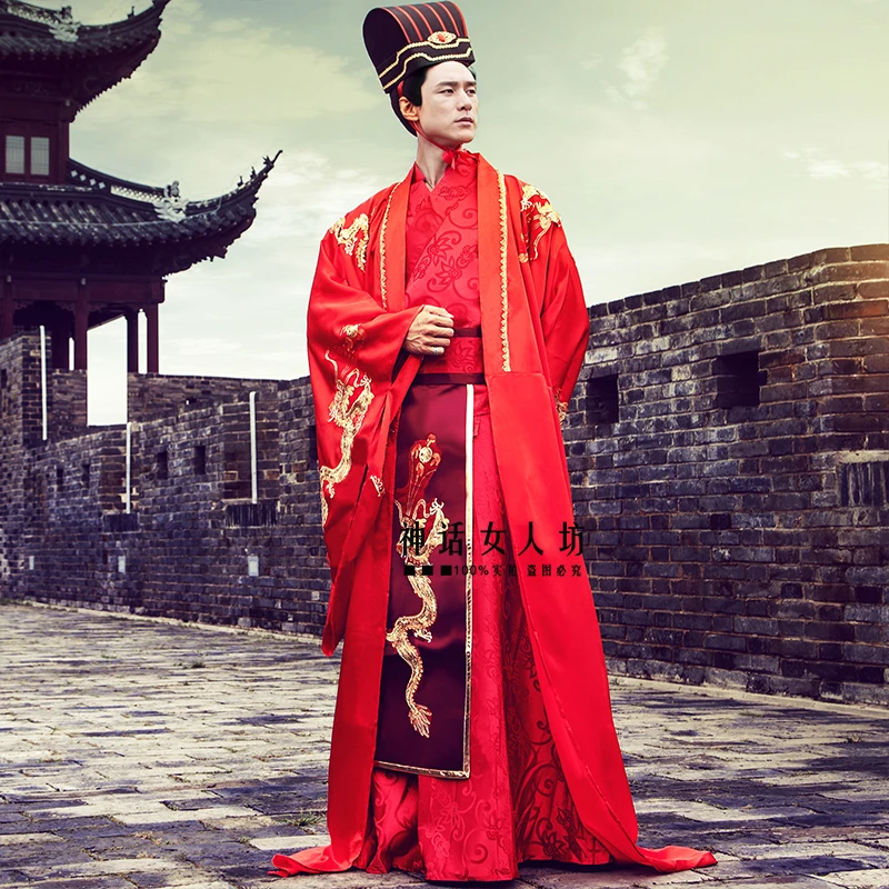 Chinese couples Gown Dress dragon Phoenix matching men women red Black Royal Costume Quality Antique wedding Hanfu For overseas