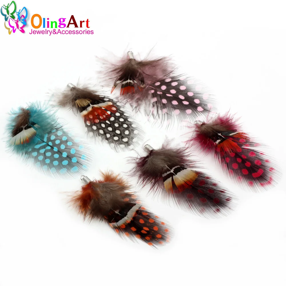 OlingArt Colorful Natural Pearl Feathers Tassel 10pcs 7cm Women Earrings Bracelet Choker DIY Jewelry Making  Keychain Pendants