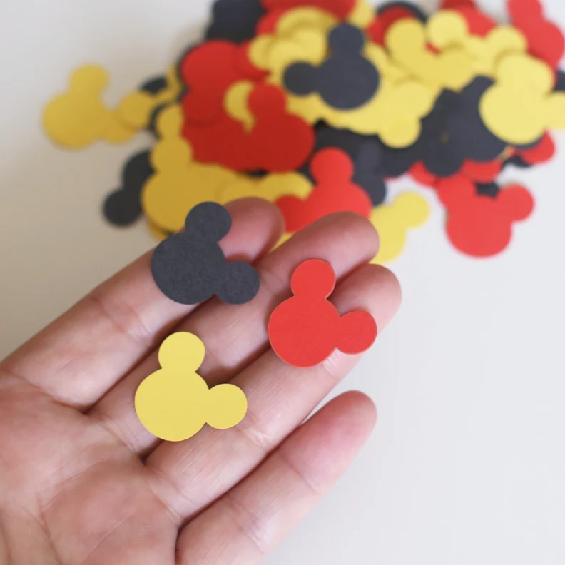 C01 (100 шт./партия) красный, желтый, красный, голова мыши, конфетти, скрапбукинг, бумага, дырокол, мышка, вдохновленная на день рождения, украшение для вечеринки