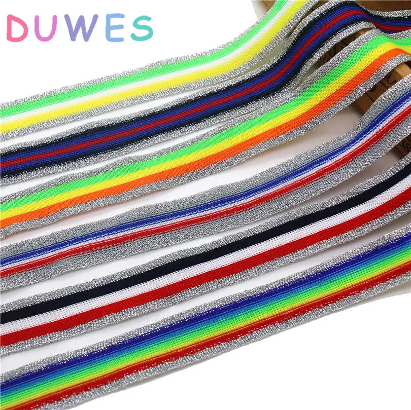 DUWES 1'' 6 colors option colorful shiny edge sport soft knitting ribbon clothes garment Sewing accessories 25mm D798