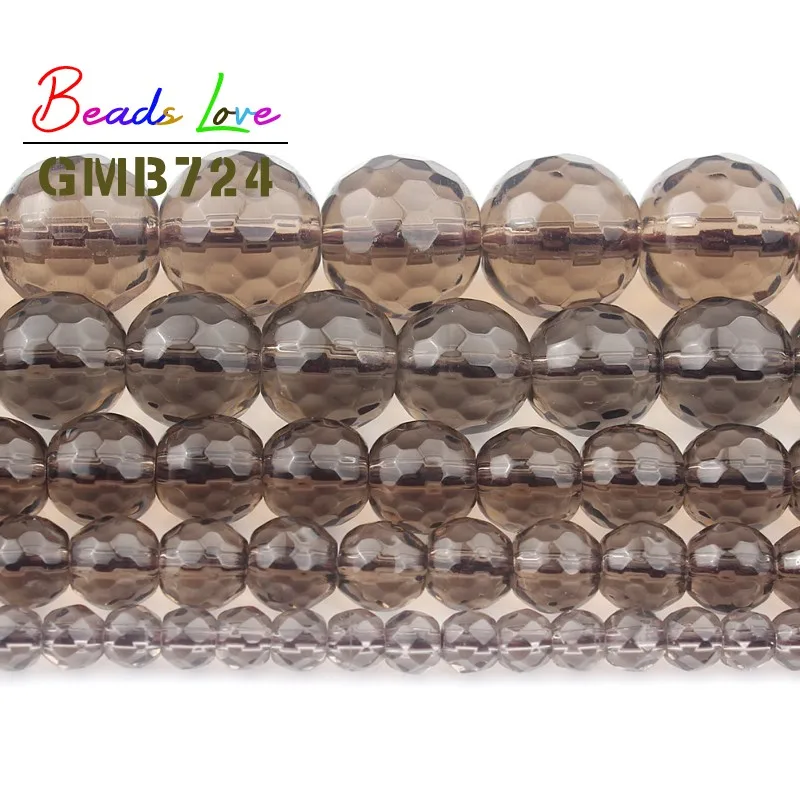 Wholesale Faceted Smoky Quartzs Stone 4 6 8 10 12mm Round Beads For Jewelry Making DIY Charm Glass Bracelet Crystal Perles 15\'\'