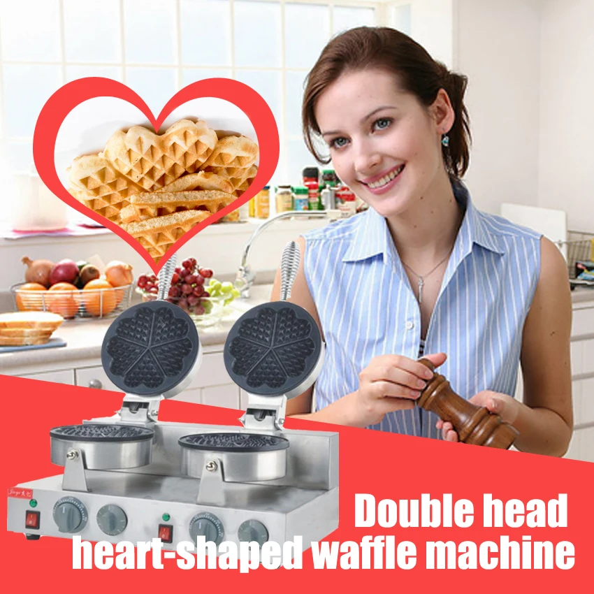 1pc high quality Double head Heart-shaped round waffle machine waffle maker Commercial Household Electric 110V/220V