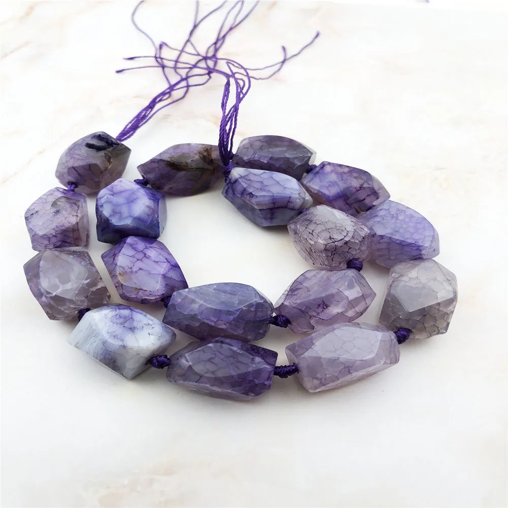 Fashion Poliedro Faceted Purple Dragon Veins Agates Loose Beads, large Mix size banded Crack agat Quartz Space Beads For Jewelry