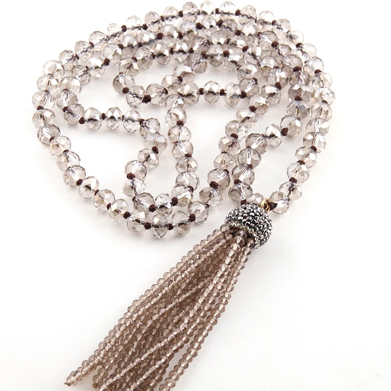 Fashion Knotted Glass Crystal Beads Ethnic Necklace Bohemian Tribal Jewelry Crystal Tassel Halsband For Women Bead Neck