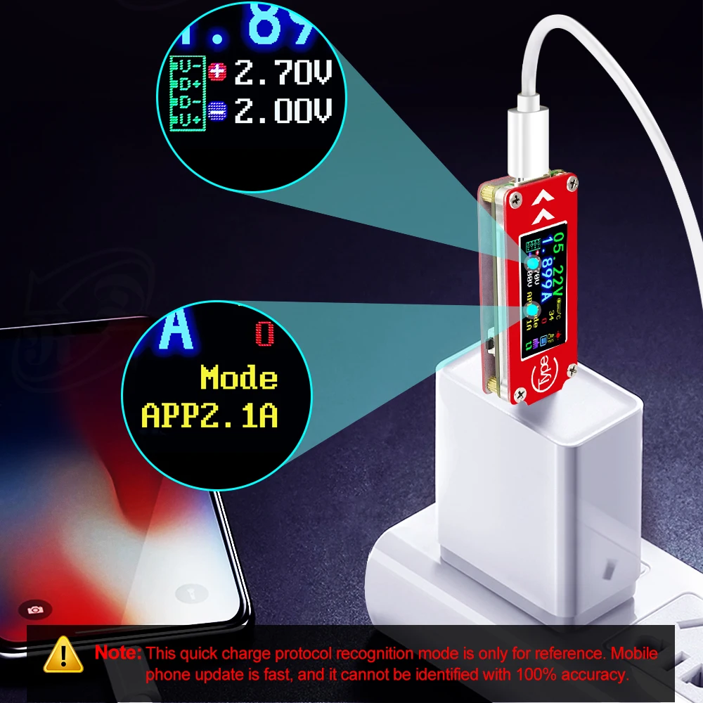RD TC64 Type-C مقياس متعدد صغير ملون 0.96 بوصة شاشة الكريستال السائل USB الفولتميتر مقياس التيار الكهربائي