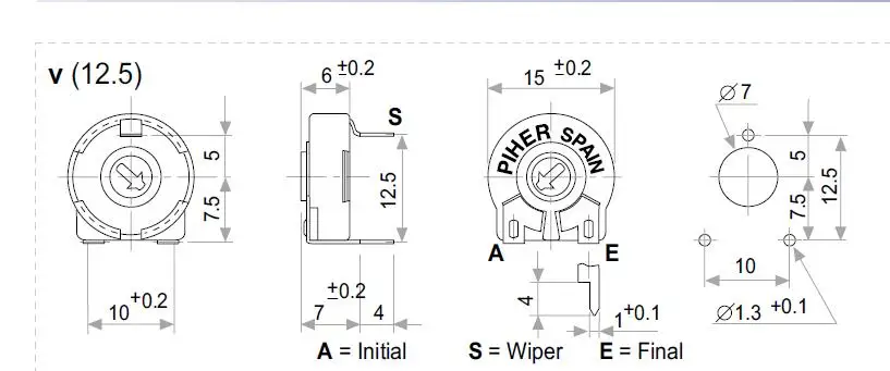 5pcs ont importé l\'espagnol PIHER potentiomètre réglable, trou narhorizontal PT15-4.7K