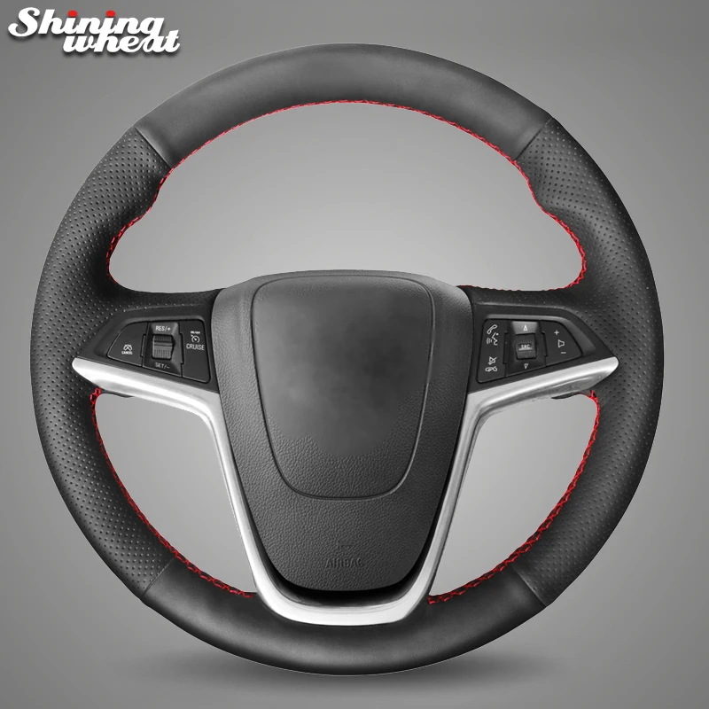 Shining wheat Black Leather Steering Wheel Cover for Opel Mokka 2013-2016 Astra J 2010-2015 Meriva Opel Insignia 2009-2013