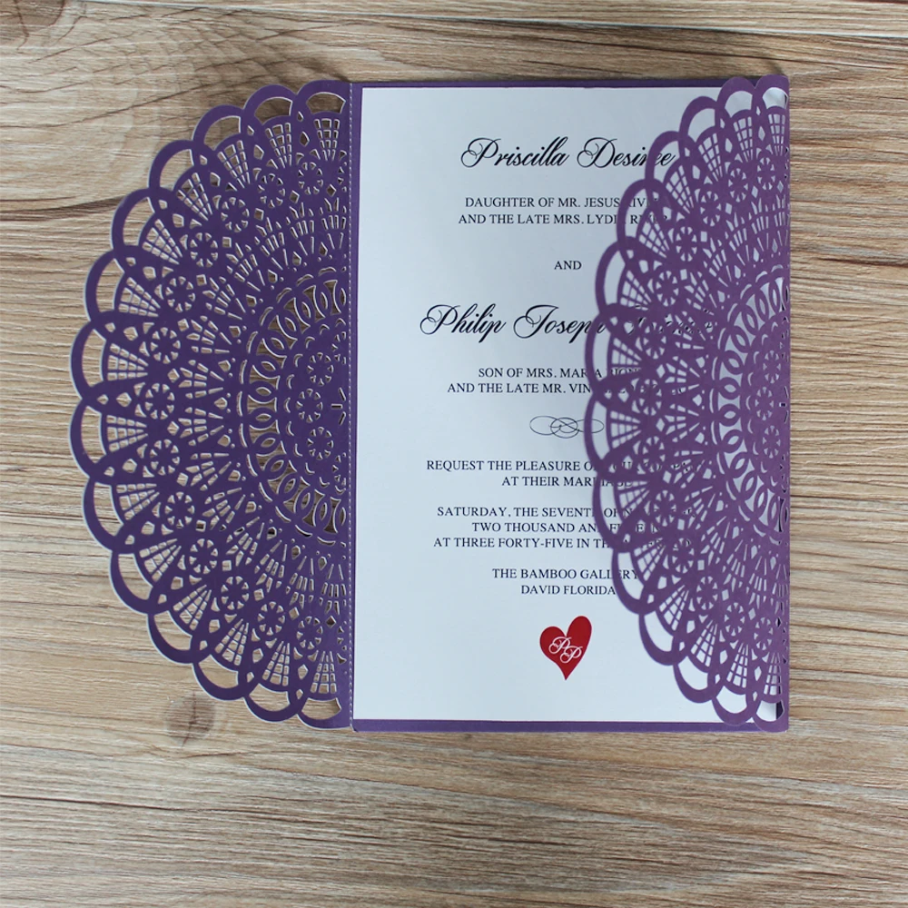 Elegant Purple Wedding Invitations Customized Invitation Cards With Envelopes - Set of 50 pcs