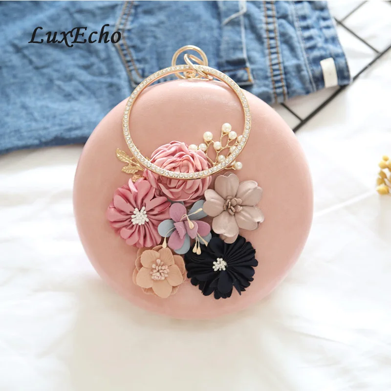 New Round Evening bags Flower Ring handle bags Day Clutches Bride wedding party purse Luxury shoulder bags Casual Clutch