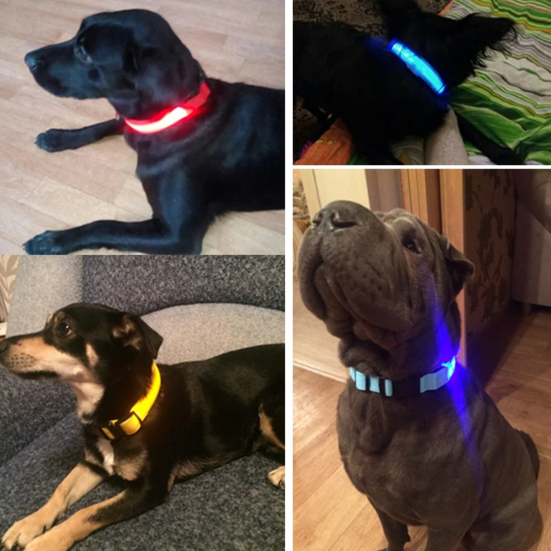 7 Colors LED Lights Dog Collars Night Safety Anti-lost Flashing Nylon Pet Necklace Glow In Dark Collar For Small Dogs