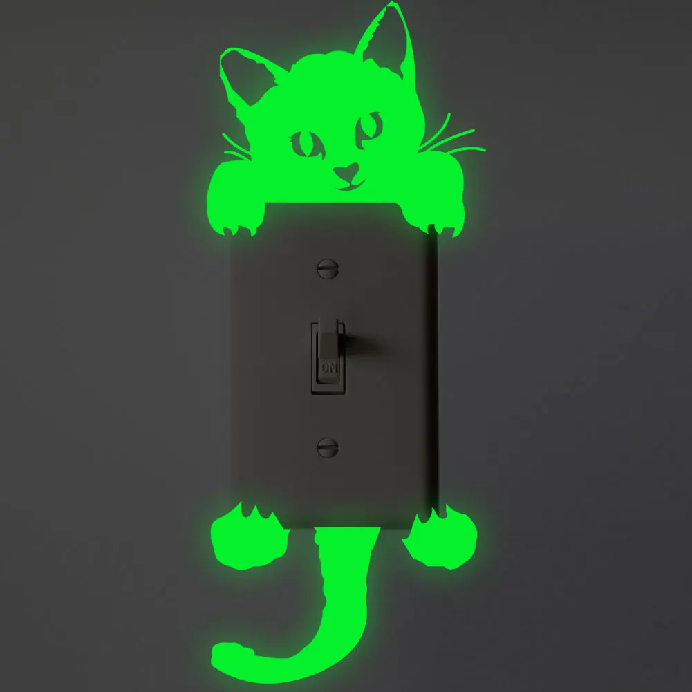 Luminous stickers  stickerBedroom Wall Decoration Switch Stickers Art Mural Cartoon cat Decor