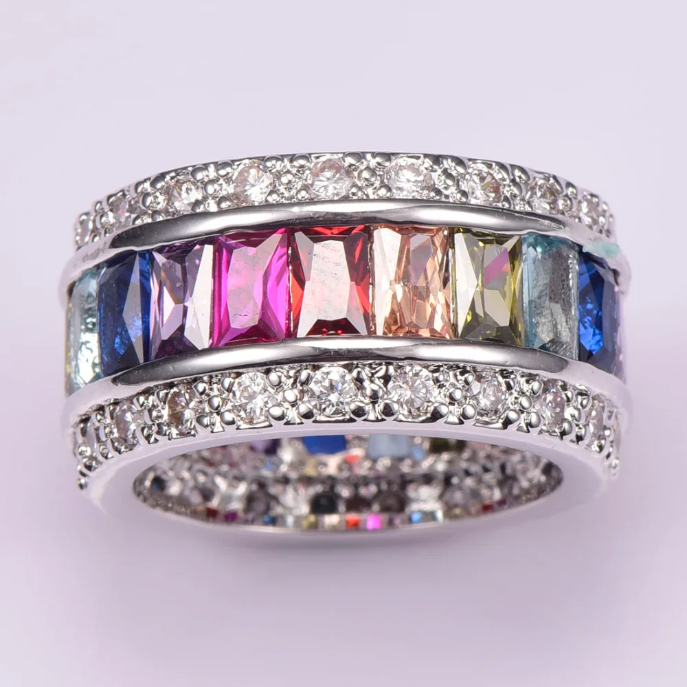 Weinuo Multi Colour Crystal Zircon Ring 925 Sterling Silver Wholesale Retail Hot Sell for Women Ring Size 6 7 8 9 10 11 12