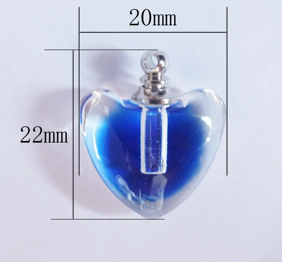 Free shipping!!! Blue Flat Heart Crystal vial, Perfume Vials, Perfume vial pendants