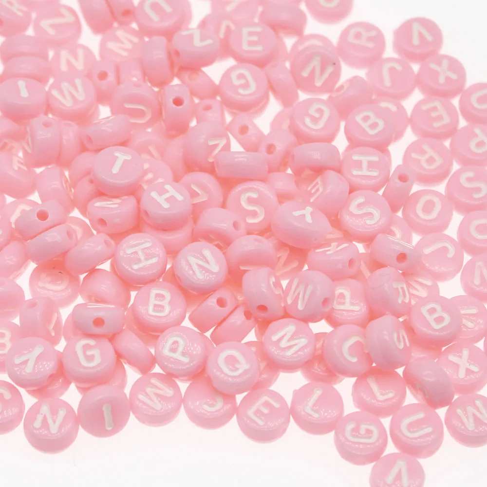 CHONGAI 300Pcs Round Colored white letters Acrylic Letter Beads For Jewelry Making DIY Beads Accessories