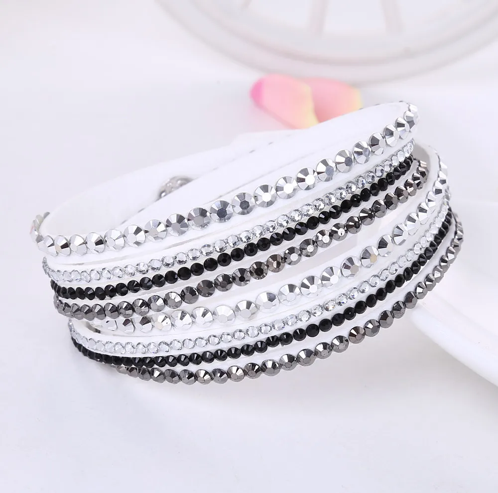 HOCOLE Fashion Wrap Leather Bangle Charm Leather Bracelet Rhinestone Crystal Jewelry For Women feminino pulseras mulher Jewelry