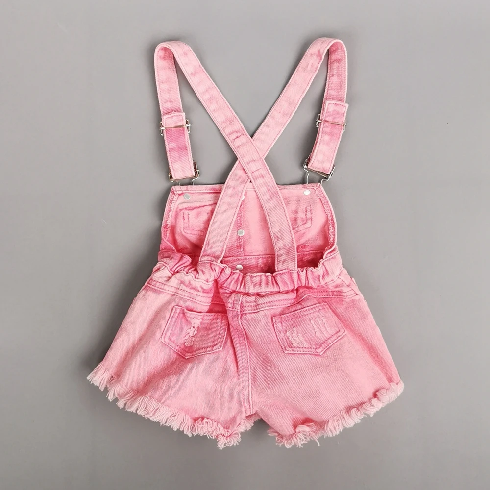 Chumhey 2-10T Kids Overalls Summer Girls Suspender Denim Shorts Pink Jeans Children Clothes Kawaii Bebe Jumpsuit Child Clothing