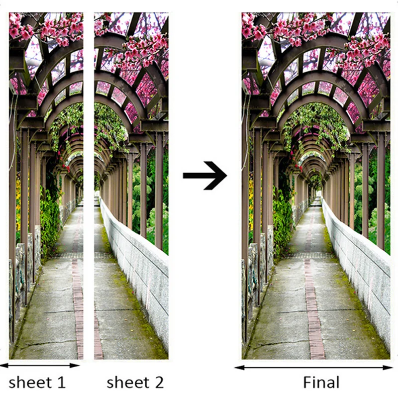 Pastoral Natural 3D Flowers Gallery Door Sticker Living Room Bedroom Home Decoration Paste PVC Self-Adhesive Wallpaper