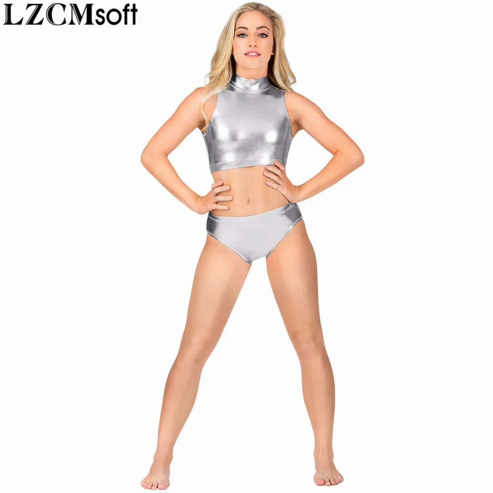 LZCMsoft Low Waist Shiny Metallic Dance Shorts Women Stretch Bottoms Girls Stage Performance Show Shorts Wet Look Underpants