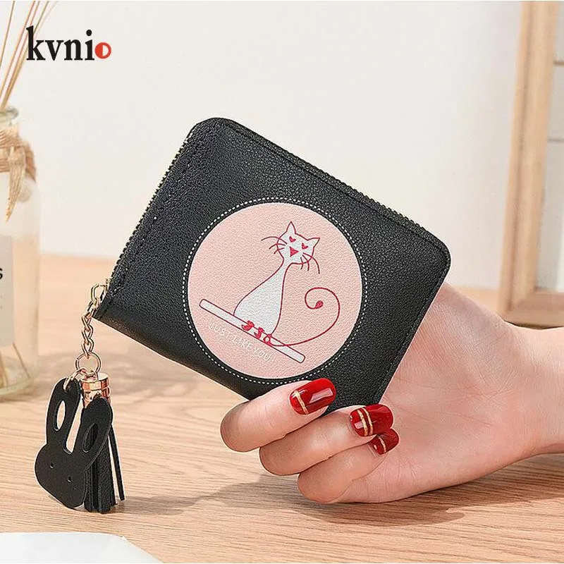 KVNIO-Mini monedero de estilo coreano para mujer, monedero pequeño con borla, bonito gato, Animal, 2019