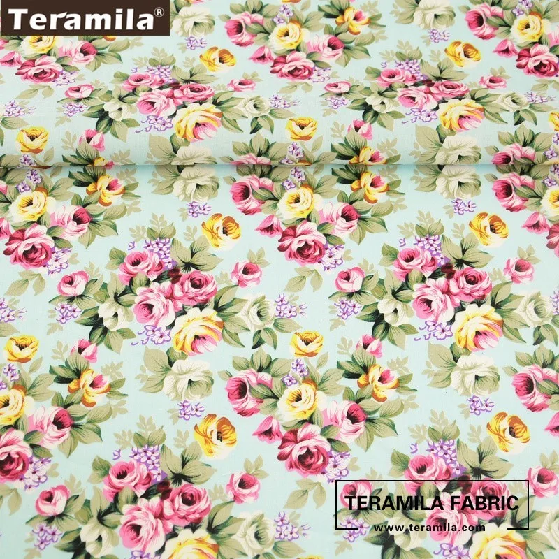 Teramila ผ้า Poplin ผ้าฝ้าย Patchwork ดอกไม้สไตล์ Handwork เด็กเสื้อไตรมาสเมตรผ้าซม.สำหรับจักรเย็บผ้า