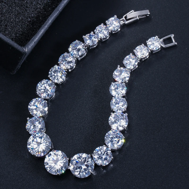 BeaQueen Noble Big CZ Round Stone Wedding Bridal Tennis Bracelets Clear White Cubic Zirconia Party Jewelry for Women B138