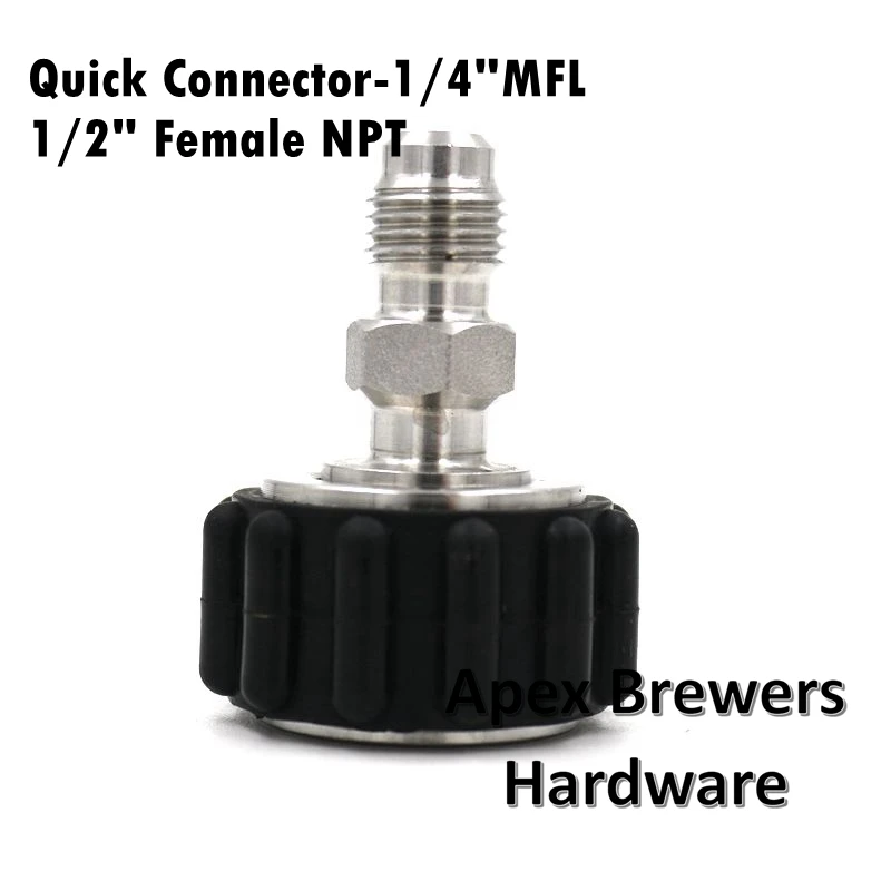 

Quick Connector, 1/4" MFL, 1/2" Female NPT, Silicone Grip, Brewer Hardware, Pump Fittings