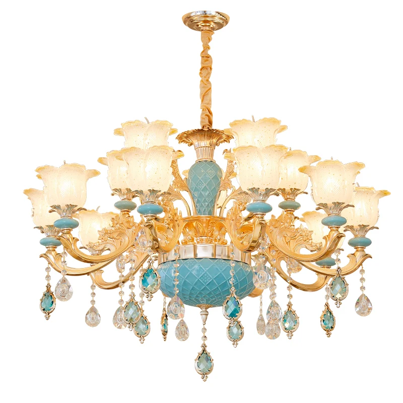 Wedding Decoration Ceramics lamp led chandelier crystal droplight for living room Modern blue E14 bedroom Chandelier led lustres