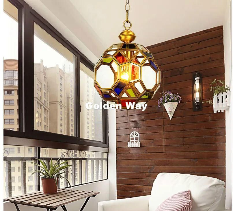 Free Shipping D20cm American Pendant Lights Stairway Color Glass Euro Stairway Corridor Home Garden Bronze Carnival Pendant Lamp