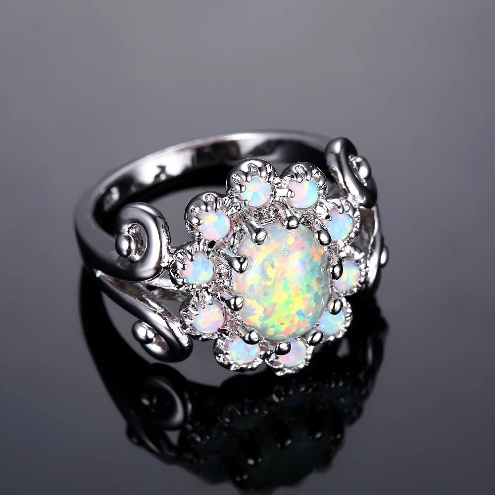 JLR-183  Flower Design White Fire Opal Fashion Jewelry For Women Wedding Ring