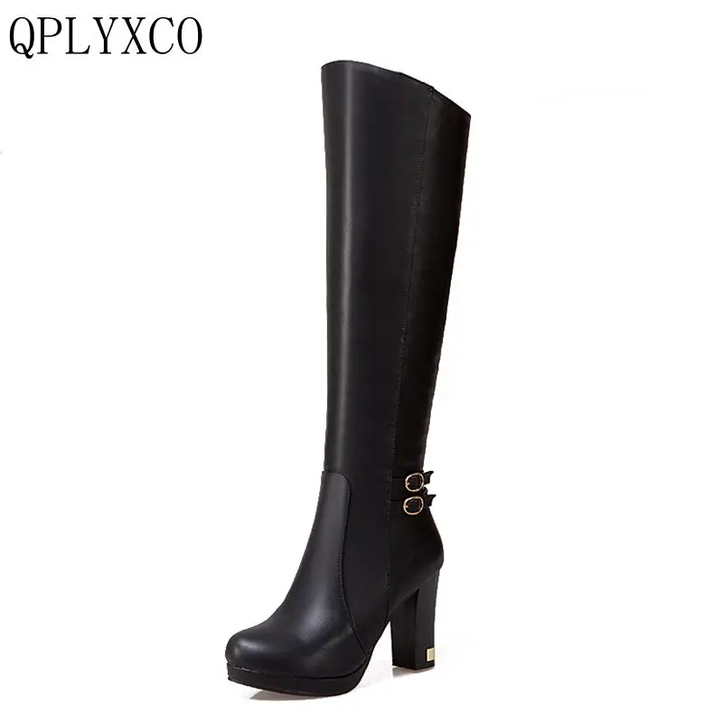 QPLYXCO 2017 New Big Size 34-43 Winter style warm high heels Boots shoes Women\'s knee high Boots High quality  3332