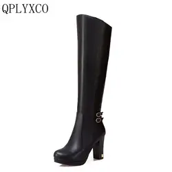 QPLYXCO 2017 New Big Size 34-43 Winter style warm high heels Boots shoes Women's knee high Boots High quality  3332