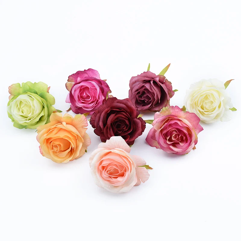 10Pieces Artificial Flowers for Home Decoration Wedding Car Bridal Accessories Clearance Diy Gifts Box Silk Roses Head Wall