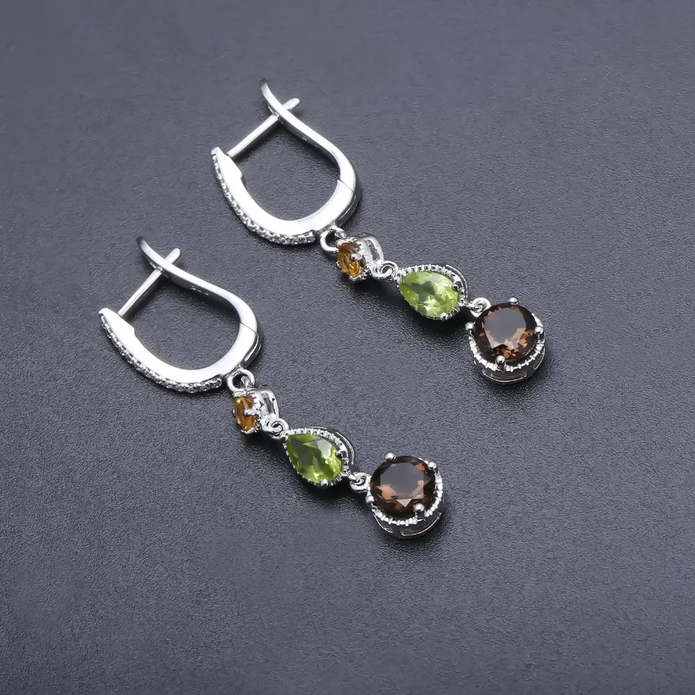 Gem's Ballet Natural Citrine Peridot Smoky Quartz Gemstone Drop Earrings Women's 925 Sterling Silver Vintage Earrings Jewelry