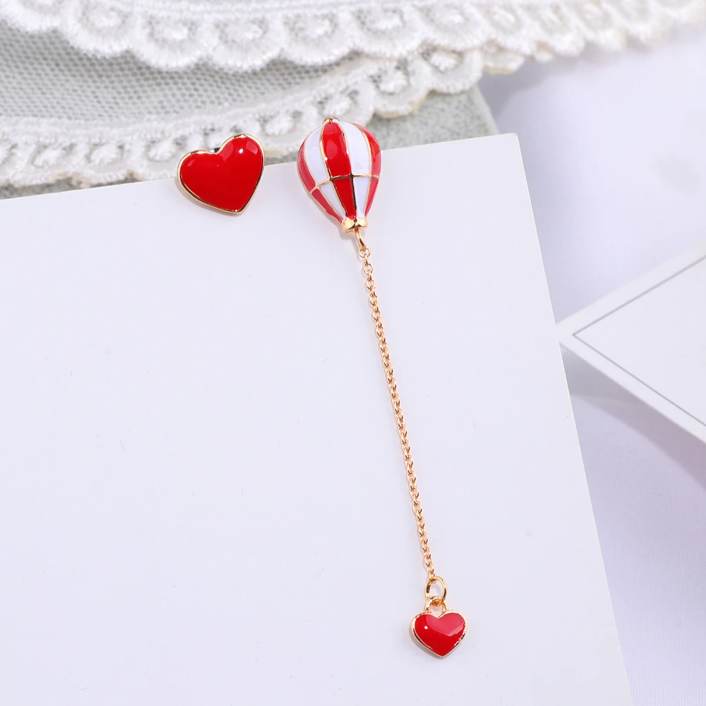 Pendientes asimétricos de corazón para niñas y mujeres, aretes largos con forma de globo de aire caliente, joyería para las orejas WX131, nuevo diseño 2023