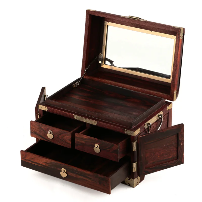 home decor Rosewood rosewood wooden jewelry box jewelry box carved wood wedding oversized box mirror with lock