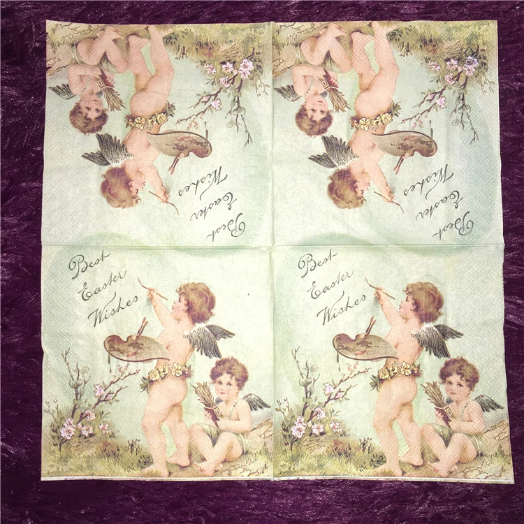 Napkin paper tissue Angel brother Cupid pattern vintage handkerchief decoupage wedding christmas birthday party cafe decor mat