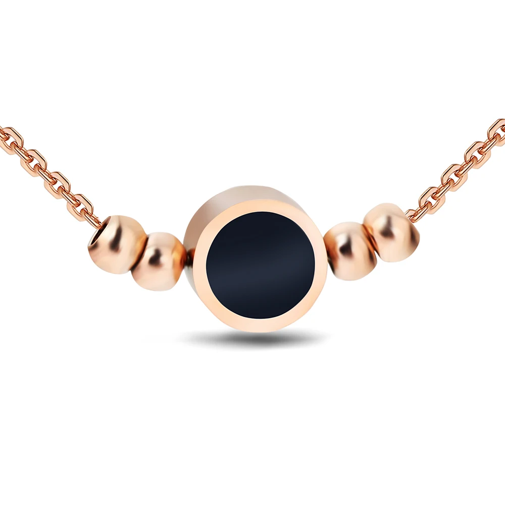 Rose Gold /Gold /Silver Color Necklace With Black Enamel Stainless Steel Round Pendant Necklace For Women