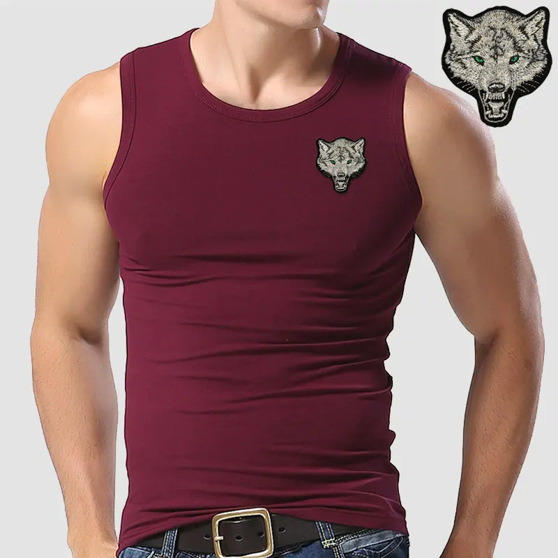 New Casual Men\'s Wolf T-shirts 2022 Round Neck Sleeveless Cotton embroidery Animal T shirt Men Tee Shirts Homme Camisetas Hombre