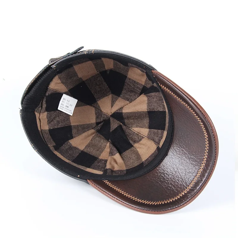 2021 new Winter spring  Warm Men Hat Genuine Leather Cowhide Caps 3 Sizes with cotton Earmuffs outdoor genuine leather baseball