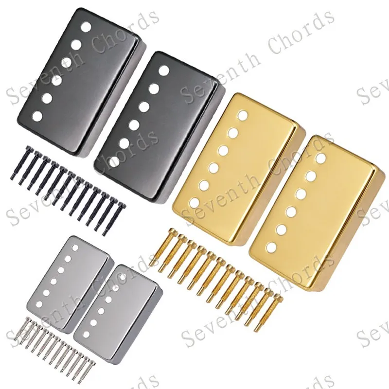 Ein Set mit 2 Stück Messing-Humbucker-Abdeckungen mit 6 Löchern und 6 Saiten für E-Gitarren-Zubehör, in drei Farben. – Detail 1