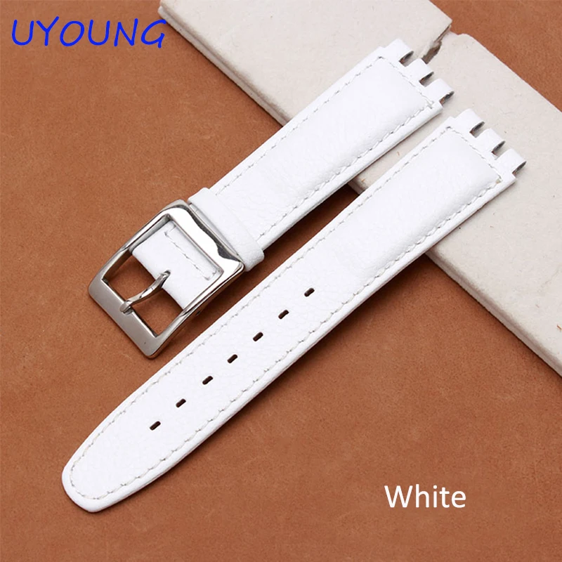 Quality genuine leather watchband 17mm replacement leather strap for swatch watch band mens womens YCS YAS YGS black bracelet