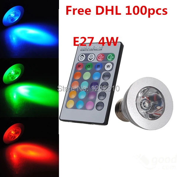 

Lowest price 4W LED RGB spotlight E27 E14 GU10 MR16 24key remote control dimmable led bulb lamp fashion design